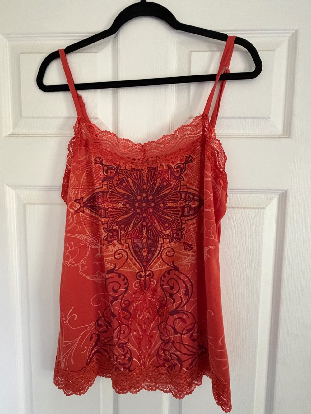 Maurices Coral Lace-Trimmed Printed Tank